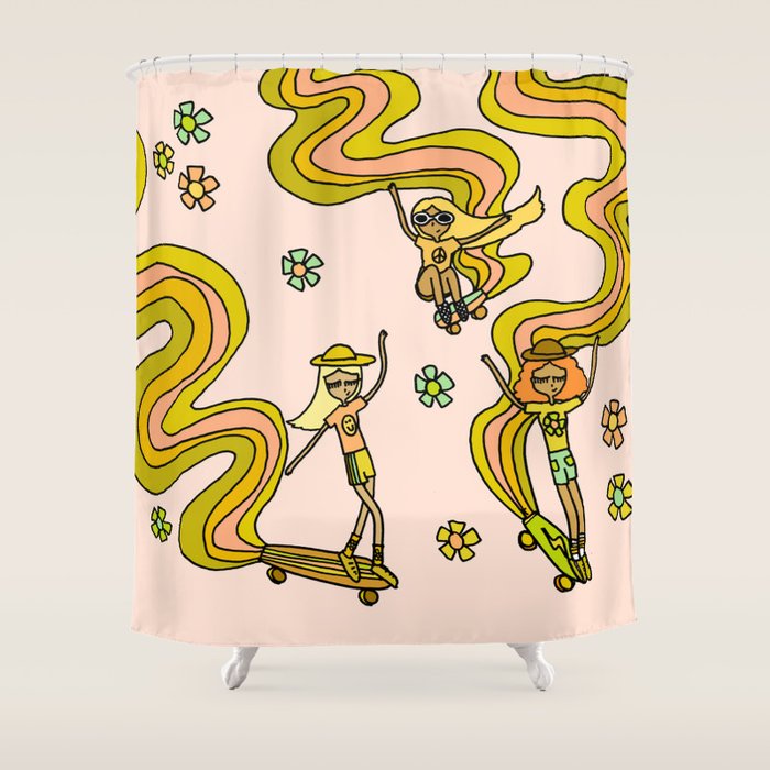 girl gang // dogtown and z girls // skateboard girl power by surfy birdy Shower Curtain Gallery Image 1