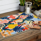 Let There Be Lamps, Lights Illustration Pattern Painting, Pastel Colorful Whimsical Eclectic, Tropical Palm Blush Celebration Festival Party Outdoor Rug Gallery Image 2