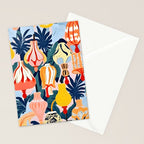 Let There Be Lamps, Lights Illustration Pattern Painting, Pastel Colorful Whimsical Eclectic, Tropical Palm Blush Celebration Festival Party Stationery Card Gallery Image 2