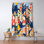 Let There Be Lamps, Lights Illustration Pattern Painting, Pastel Colorful Whimsical Eclectic, Tropical Palm Blush Celebration Festival Party Window Curtain Gallery Image 5