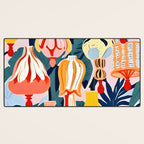 Let There Be Lamps, Lights Illustration Pattern Painting, Pastel Colorful Whimsical Eclectic, Tropical Palm Blush Celebration Festival Party Desk Mat Gallery Image 3