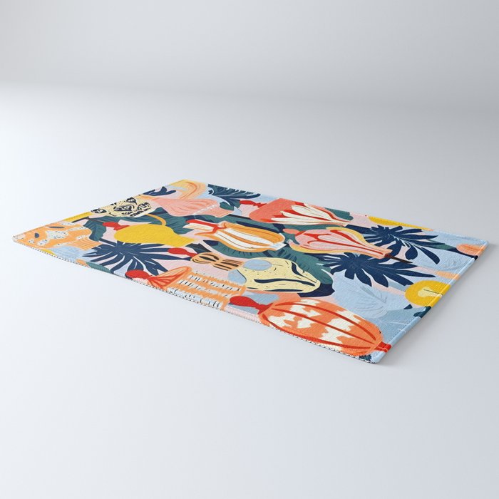 Let There Be Lamps, Lights Illustration Pattern Painting, Pastel Colorful Whimsical Eclectic, Tropical Palm Blush Celebration Festival Party Rug Gallery Image 3