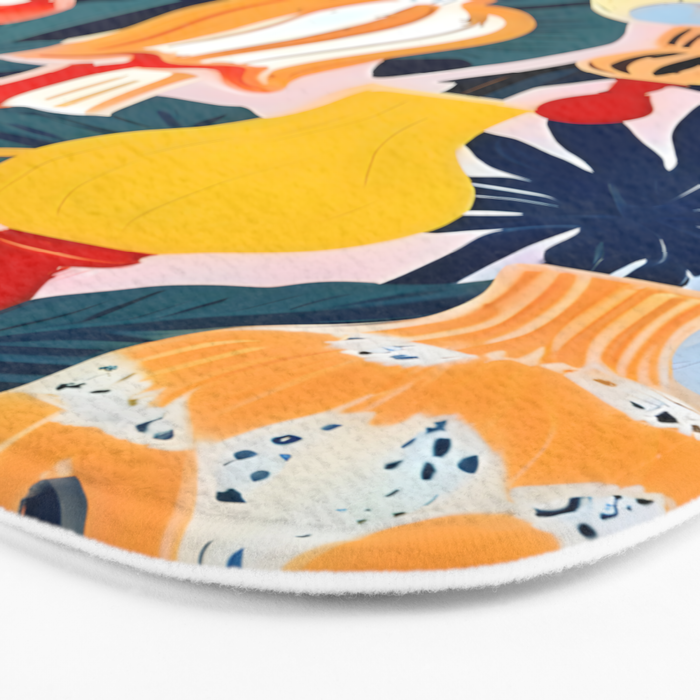 Let There Be Lamps, Lights Illustration Pattern Painting, Pastel Colorful Whimsical Eclectic, Tropical Palm Blush Celebration Festival Party Bath Mat Gallery Image 3