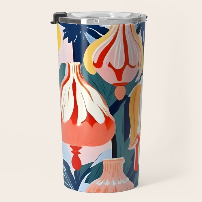 Let There Be Lamps, Lights Illustration Pattern Painting, Pastel Colorful Whimsical Eclectic, Tropical Palm Blush Celebration Festival Party Travel Mug Gallery Image 3