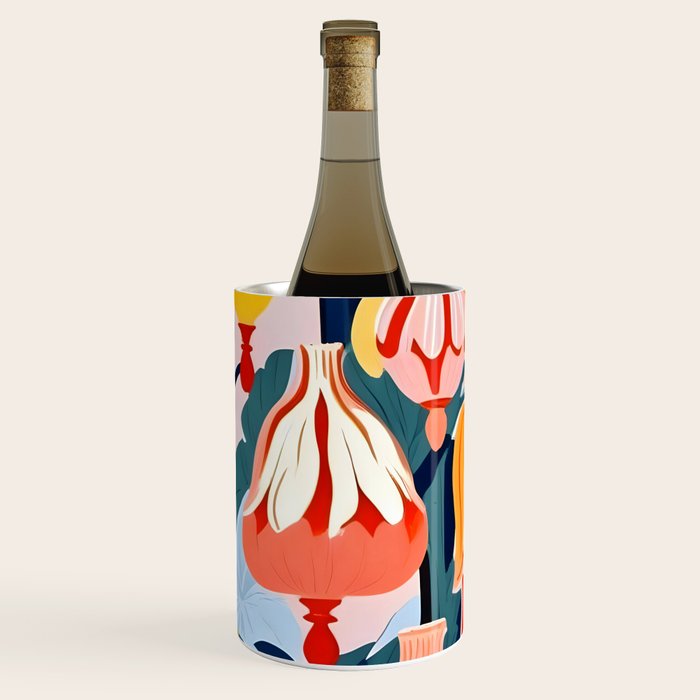 Let There Be Lamps, Lights Illustration Pattern Painting, Pastel Colorful Whimsical Eclectic, Tropical Palm Blush Celebration Festival Party Wine Chiller Gallery Image 2