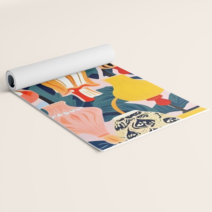 Let There Be Lamps, Lights Illustration Pattern Painting, Pastel Colorful Whimsical Eclectic, Tropical Palm Blush Celebration Festival Party Yoga Mat Gallery Image 2
