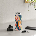 Let There Be Lamps, Lights Illustration Pattern Painting, Pastel Colorful Whimsical Eclectic, Tropical Palm Blush Celebration Festival Party Water Bottle Gallery Image 4