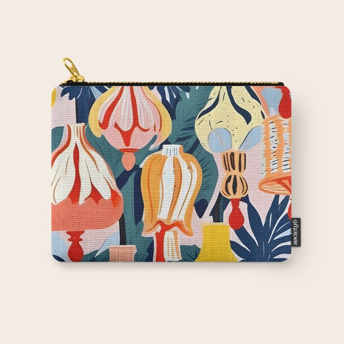 Let There Be Lamps, Lights Illustration Pattern Painting, Pastel Colorful Whimsical Eclectic, Tropical Palm Blush Celebration Festival Party Carry All Pouch Gallery Image 1