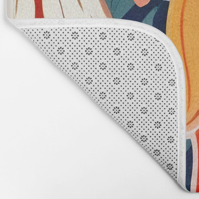 Let There Be Lamps, Lights Illustration Pattern Painting, Pastel Colorful Whimsical Eclectic, Tropical Palm Blush Celebration Festival Party Bath Mat Gallery Image 2