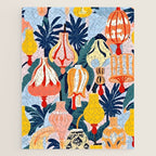 Let There Be Lamps, Lights Illustration Pattern Painting, Pastel Colorful Whimsical Eclectic, Tropical Palm Blush Celebration Festival Party Jigsaw Puzzle Gallery Image 1