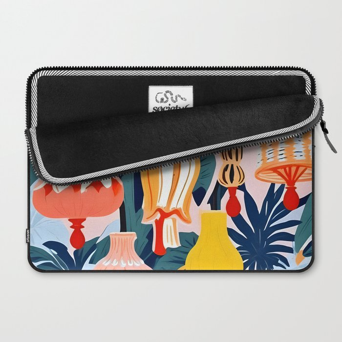 Let There Be Lamps, Lights Illustration Pattern Painting, Pastel Colorful Whimsical Eclectic, Tropical Palm Blush Celebration Festival Party Laptop Sleeve Gallery Image 2