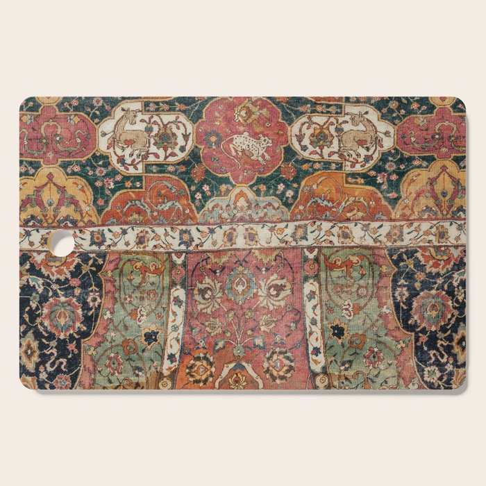 Persian Medallion Rug V // 16th Century Distressed Red Green Blue Flowery Colorful Ornate Pattern Cutting Board Gallery Image 1