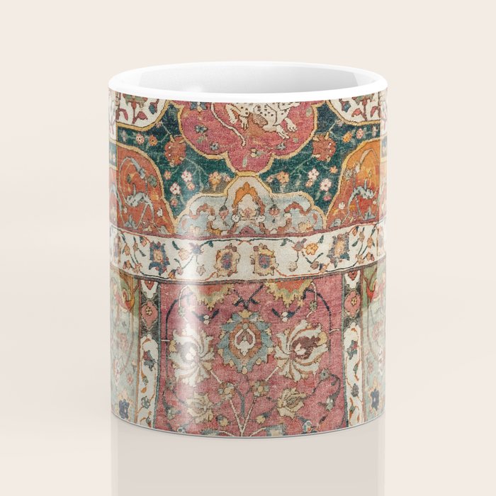 Persian Medallion Rug V // 16th Century Distressed Red Green Blue Flowery Colorful Ornate Pattern Coffee Mug Gallery Image 4