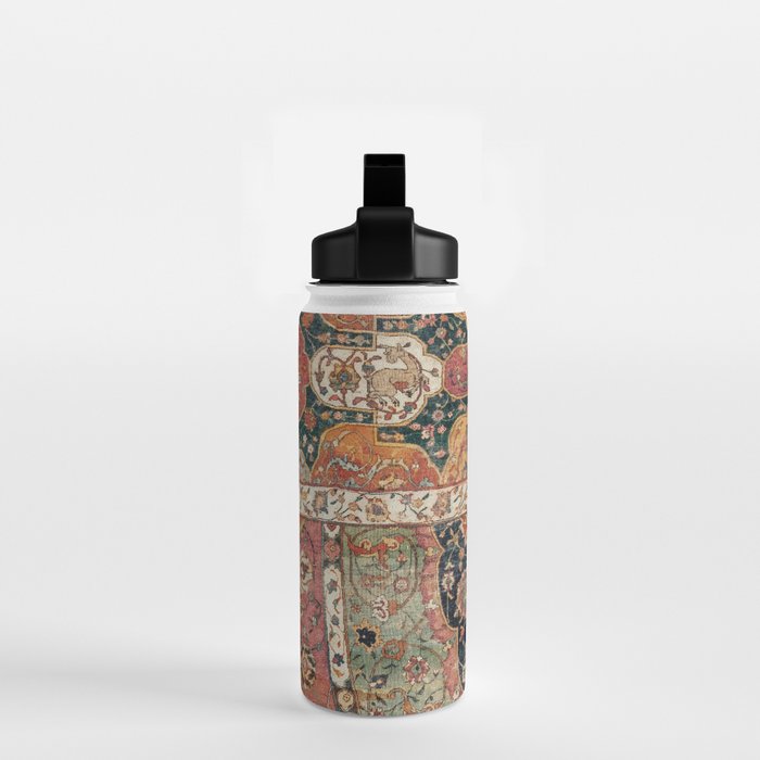 Persian Medallion Rug V // 16th Century Distressed Red Green Blue Flowery Colorful Ornate Pattern Water Bottle Gallery Image 2