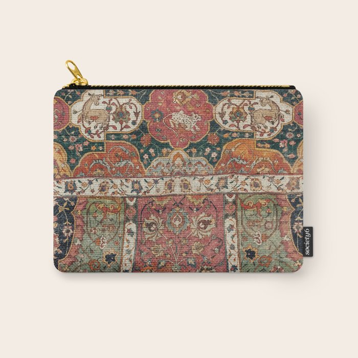 Persian Medallion Rug V // 16th Century Distressed Red Green Blue Flowery Colorful Ornate Pattern Carry All Pouch Gallery Image 1
