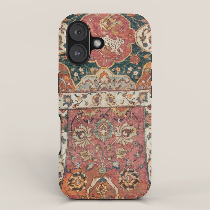 Persian Medallion Rug V // 16th Century Distressed Red Green Blue Flowery Colorful Ornate Pattern iPhone Case Gallery Image 1