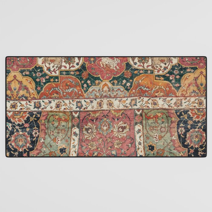 Persian Medallion Rug V // 16th Century Distressed Red Green Blue Flowery Colorful Ornate Pattern Desk Mat Gallery Image 3