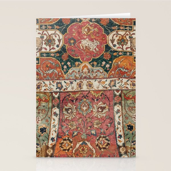 Persian Medallion Rug V // 16th Century Distressed Red Green Blue Flowery Colorful Ornate Pattern Stationery Card Gallery Image 2