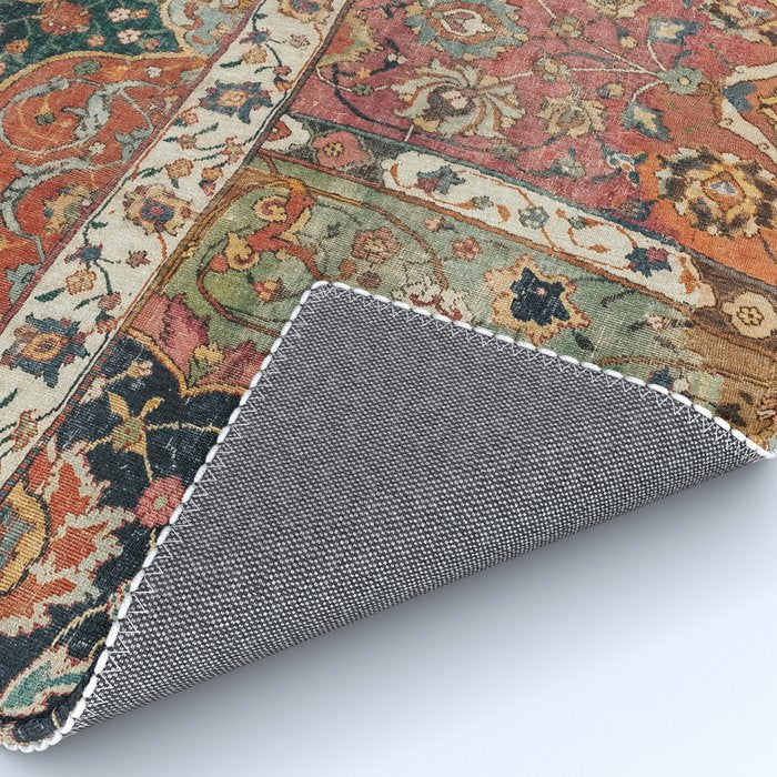 Persian Medallion Rug V // 16th Century Distressed Red Green Blue Flowery Colorful Ornate Pattern Rug Gallery Image 4