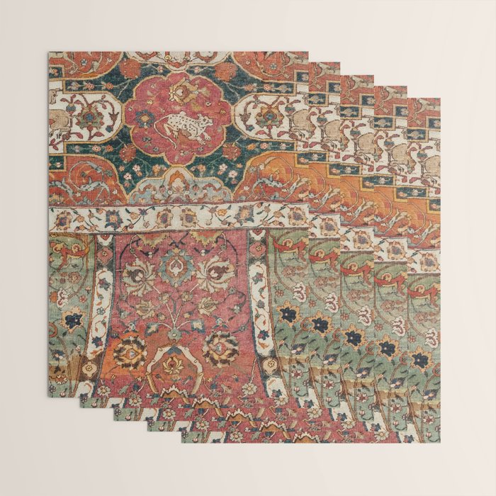 Persian Medallion Rug V // 16th Century Distressed Red Green Blue Flowery Colorful Ornate Pattern Wrapping Paper Gallery Image 3