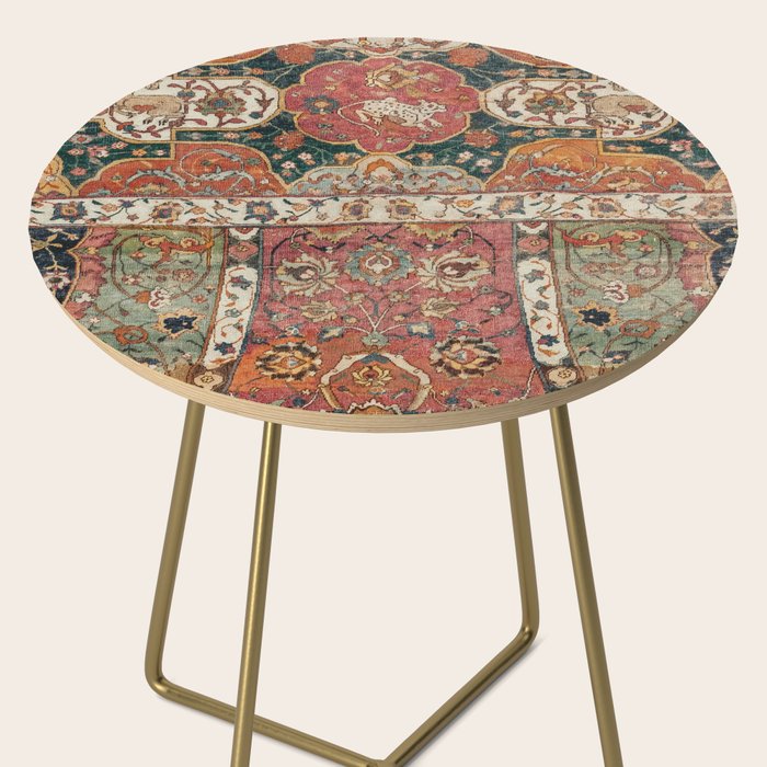 Persian Medallion Rug V // 16th Century Distressed Red Green Blue Flowery Colorful Ornate Pattern Side Table Gallery Image 2