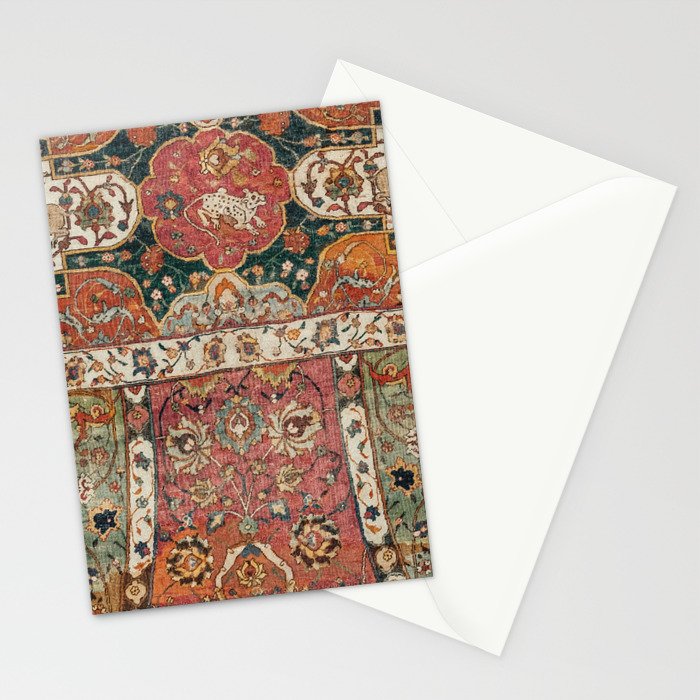 Persian Medallion Rug V // 16th Century Distressed Red Green Blue Flowery Colorful Ornate Pattern Stationery Card Gallery Image 2