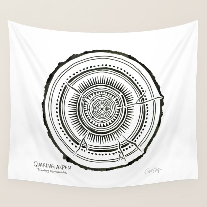 Quaking Aspen - Black Tree Rings Wall Tapestry Gallery Image 1