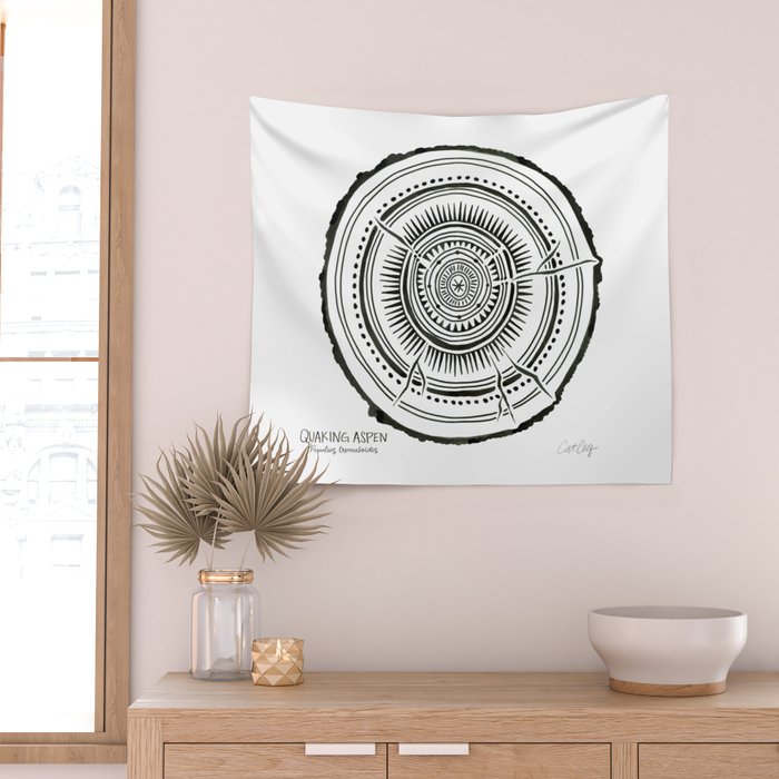 Quaking Aspen - Black Tree Rings Wall Tapestry Gallery Image 2