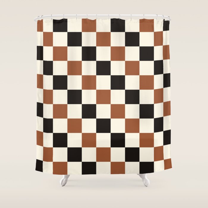 Black & Brown Check Shower Curtain Gallery Image 1
