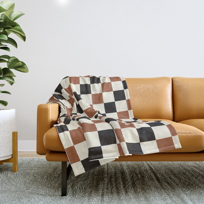 Black & Brown Check Throw Blanket Gallery Image 1