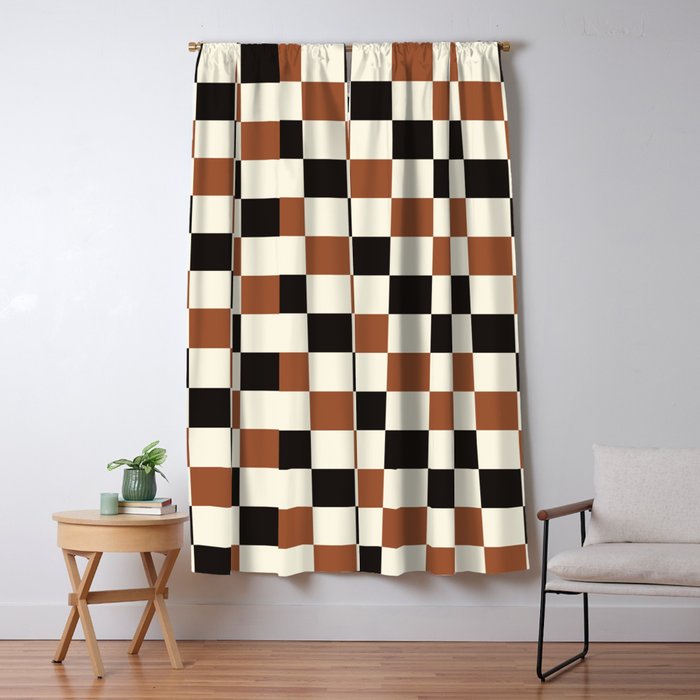 Black & Brown Check Window Curtain Gallery Image 1