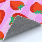 Les fraises - strawberry fruit market poster on pink stripes Rug Gallery Image 4