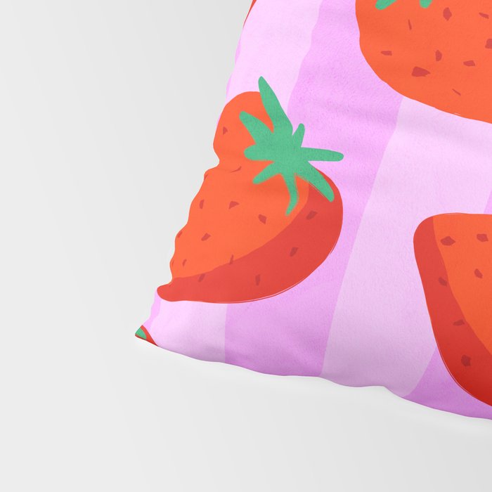 Les fraises - strawberry fruit market poster on pink stripes Pillow Sham Gallery Image 4