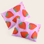 Les fraises - strawberry fruit market poster on pink stripes Pillow Sham Gallery Image 3