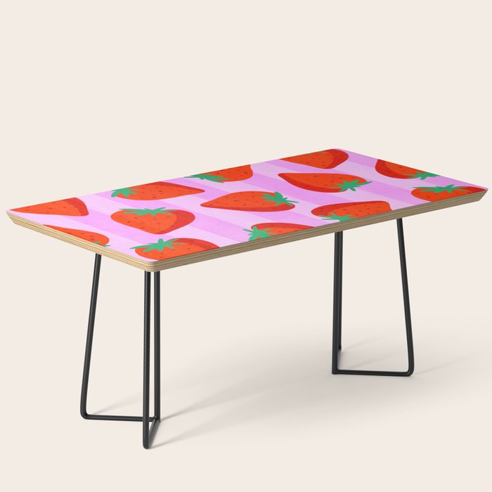 Les fraises - strawberry fruit market poster on pink stripes Coffee Table Gallery Image 1