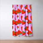 Les fraises - strawberry fruit market poster on pink stripes Window Curtain Gallery Image 3