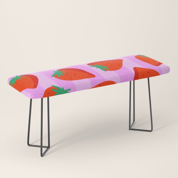 Les fraises - strawberry fruit market poster on pink stripes Bench Gallery Image 1