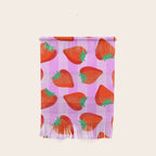 Les fraises - strawberry fruit market poster on pink stripes Wall Hanging Gallery Image 1