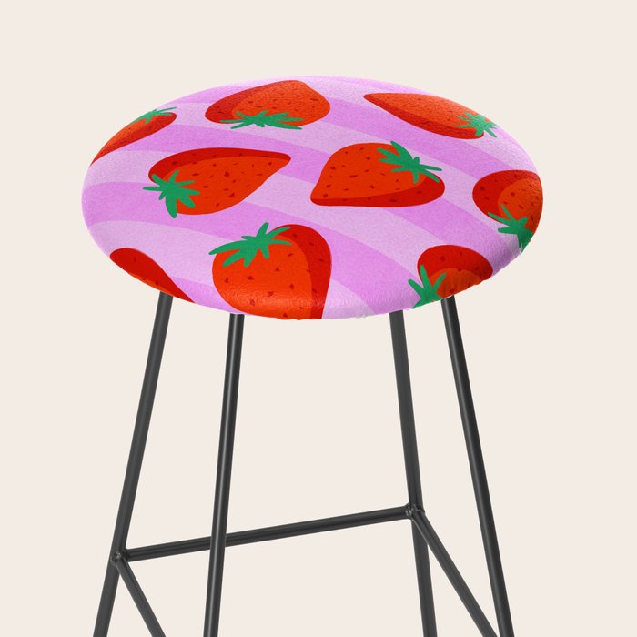 Les fraises - strawberry fruit market poster on pink stripes Stool Gallery Image 2