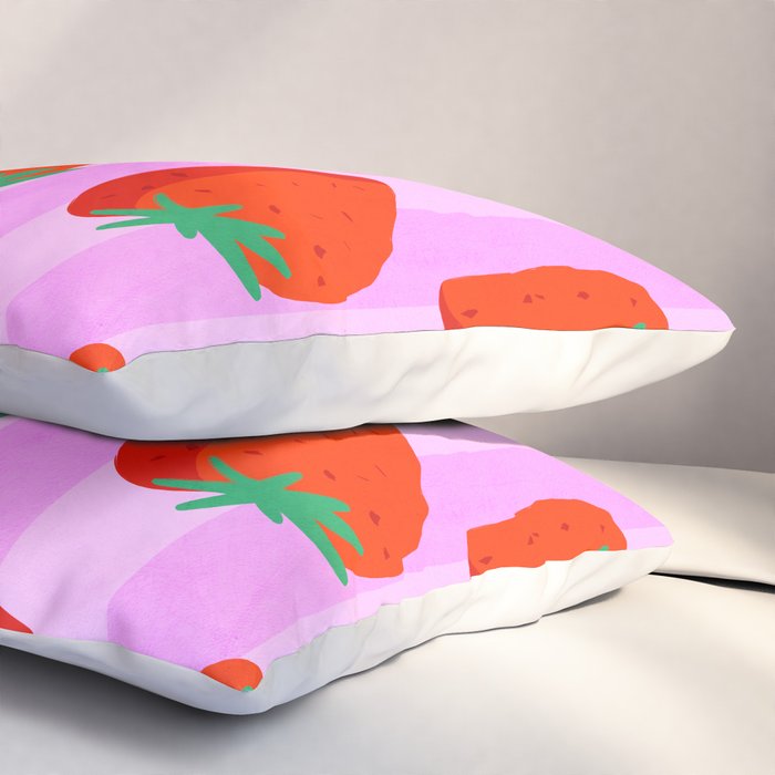 Les fraises - strawberry fruit market poster on pink stripes Pillow Sham Gallery Image 3