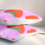 Les fraises - strawberry fruit market poster on pink stripes Pillow Sham Gallery Image 3