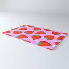 Les fraises - strawberry fruit market poster on pink stripes Rug Gallery Image 3