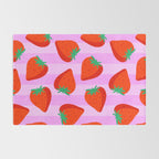 Les fraises - strawberry fruit market poster on pink stripes Rug Gallery Image 2