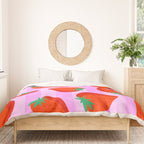 Les fraises - strawberry fruit market poster on pink stripes Duvet Cover Gallery Image 3
