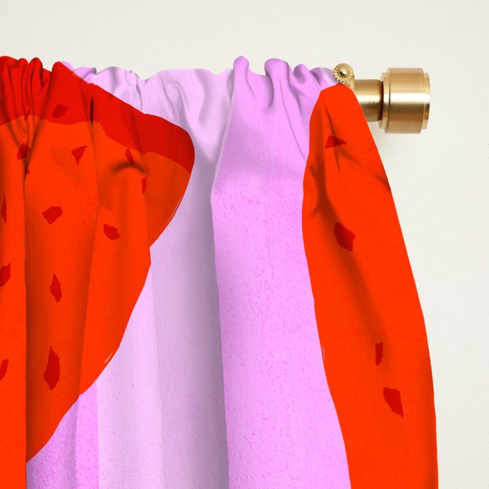 Les fraises - strawberry fruit market poster on pink stripes Window Curtain Gallery Image 2