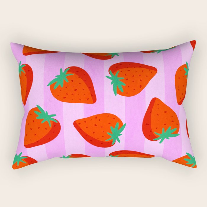 Les fraises - strawberry fruit market poster on pink stripes Rectangular Pillow Gallery Image 2