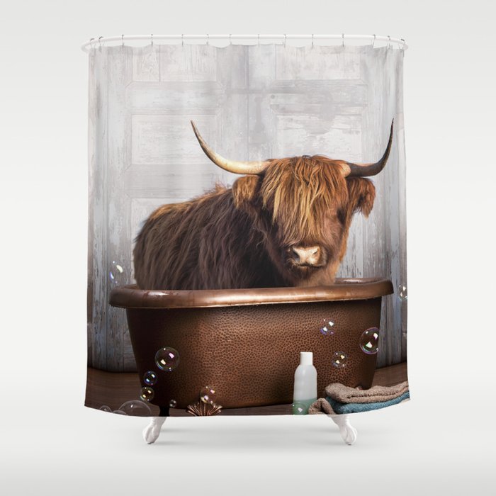 Highland Cow in the Tub Shower Curtain Gallery Image 1