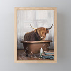 Highland Cow in the Tub Mini Art Print Gallery Image 1