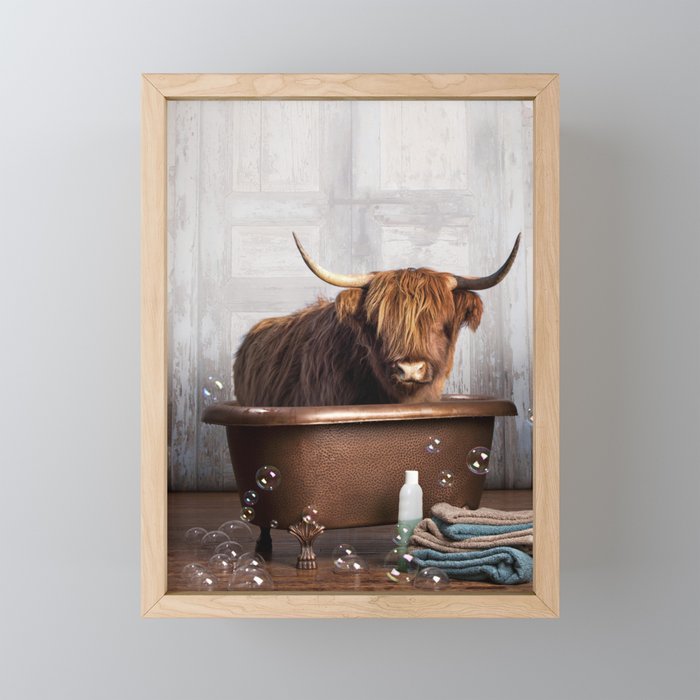 Highland Cow in the Tub Mini Art Print Gallery Image 1