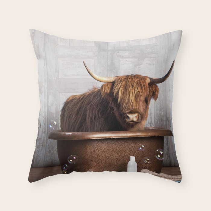 Highland Cow in the Tub Throw Pillow Gallery Image 6